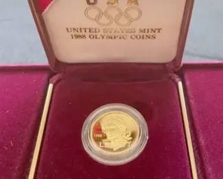 1988-W U.S. Olympic $5 Gold Proof Coin – 90% Gold – Original Box & COA