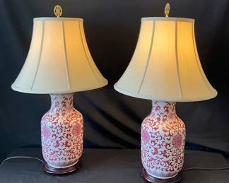 2 Chinoiserie Style Porcelain Table Lamps