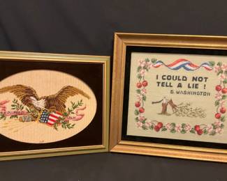 Framed Cross Stitched Americana