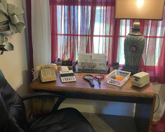 Small Desk, chair, vintage phone, etc.
