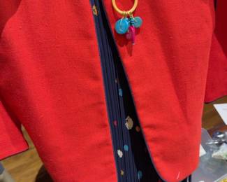 CUTE!! 2 Piece Pleated Dress with Red Bolero Jacket