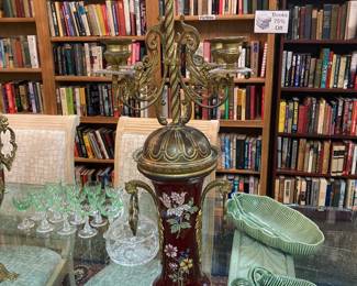 Antique Clock Garniture triptych candle holder
