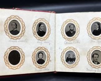 Tintype photo album. Genealogy. Some pictures are signed. 