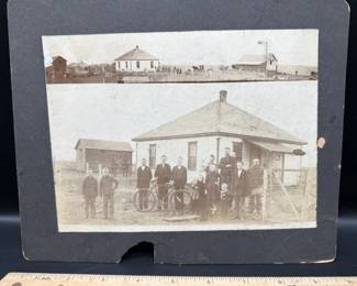 Black & white homestead photograph. Farm. Panoramic. 