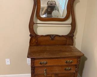 Carved Oak Washstand with Mirror ($225)