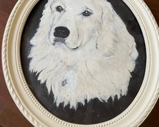 Oval Framed Oil Dog Painting ($60)