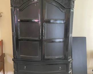 Ornate Black Wood Entertainment Center ($75)