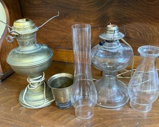 Glass Oil Lamp Chimneys & Parts ($35)