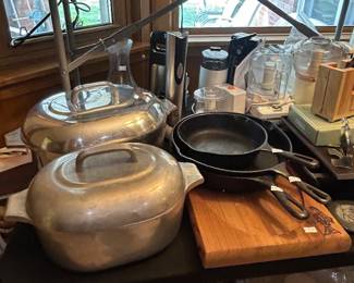 Cast iron skillets and magnalite roasters