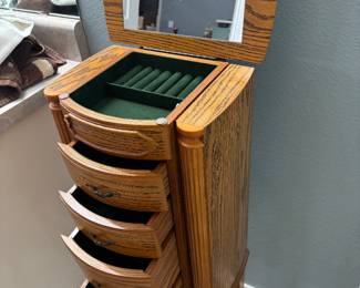 Oak Jewelry Chest $75.00. 13.5” w 11”d 37”t
