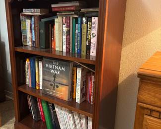 Dark wood bookcase $70. 32”w 13”d 48”t