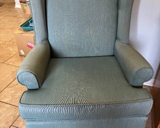 Teal fabric Wingback chair $100. 30”w 27”d 42”t