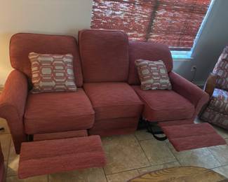 Burgundy fabric LazyBoy Sofa electric recliner $400. 82”L 33”D 37”T