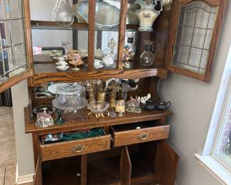 Golden Oak 2 piece Hutch $350 52”w 17.5”d 78.5”t