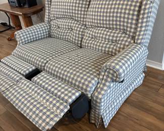 Blue checkered Loveseat recliner $200