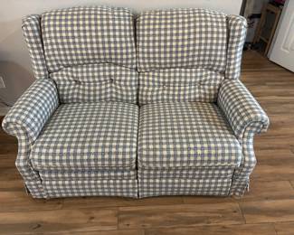 Blue checkered Loveseat recliner $200