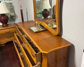Bassett dresser w mirror $350.00. 88”w 19”d 79”t w mirror