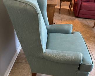 Teal fabric Wingback chair $100. 30”w 27”d 42”t