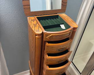 Oak Jewelry Chest $75.00. 13.5” w 11”d 37”t