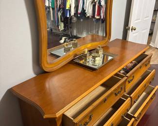 Bassett dresser w mirror $350.00. 88”w 19”d 79”t w mirror