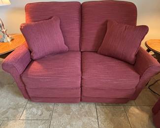 Burgundy fabric LazyBoy Loveseat electric recliner $300. 58”L 33”D 37”T