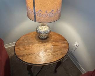 (2) Oak oval Queen Anne Style end tables $60 each. 27”w 22” d 22”t