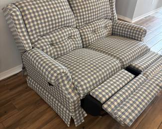 Blue checkered Loveseat recliner $200
