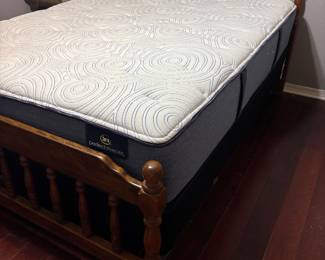 Wood Queen Bed HB/FB Serta mattress & box $350.00. HB 64” w 44”t
