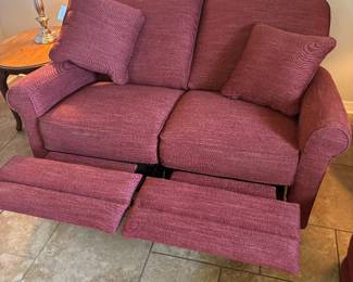 Burgundy fabric LazyBoy Loveseat electric recliner $300. 58”L 33”D 37”T