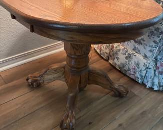 (2) Oak Oval side tables w claw feet $90 each. 29”L 24” w 23”t