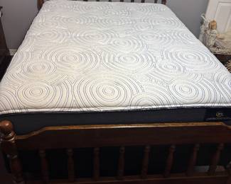 Wood Queen Bed HB/FB Serta mattress & box $350.00. HB 64” w 44”t