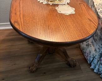 (2) Oak Oval side tables w claw feet $90 each. 29”L 24” w 23”t