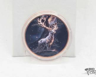 78  Colorized High Relief White Stag 1oz Copper Round