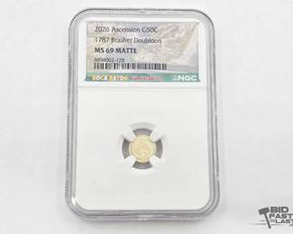 557  Graded 2026 Ascension 24kt Half Dollar 1787 Brasher Doubloon, .5g