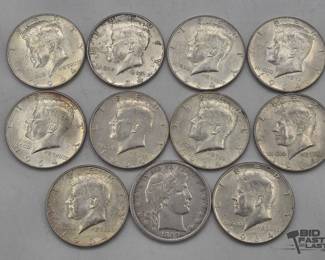 1406 11 Barber and Kennedy Half Dollars, 137.0g