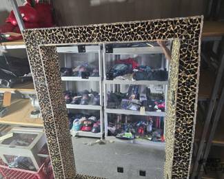 5558  Large Mirror with Geometric Black and Tan tile frame