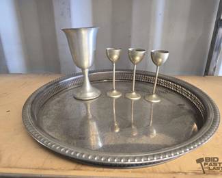 5578  Silver Plated Serving Tray with Cups