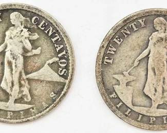 1450  1917S1921 Philippines 20 Centavos, 7.6g
