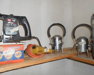 Saw Horse Brackets and vintage Railroad Lanterns