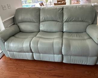 Electric Seafoam Green Leather Couch 86" wide $495