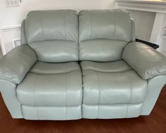 Seafoam Green Leather Loveseat 65" wide $250