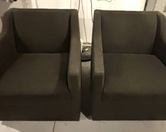 Baker swivel chairs and ottomans. Chairs 36 1/2" D x 28" W x 31" H. Ottomans: 32" W x 24" D x 17" H.