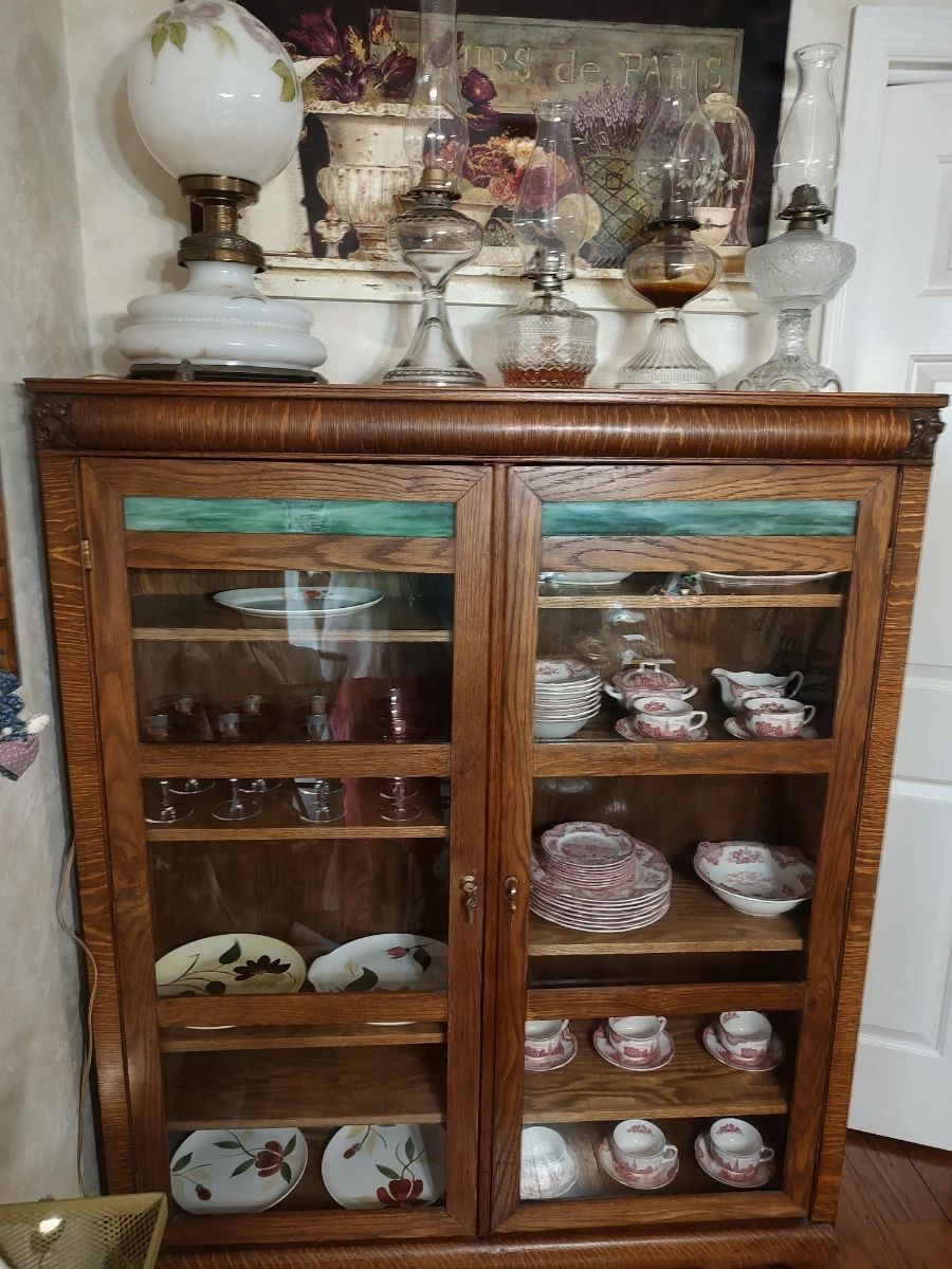 Oak Slag Glass Cabinet