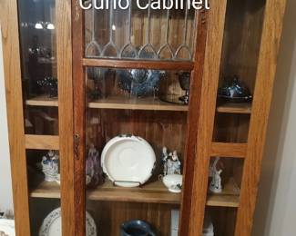Oak Leaded Glass Door Curio Cabinet