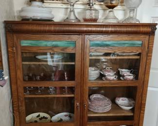 Oak Slag Glass Cabinet