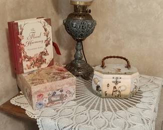 Pretty Parlor Lamp and Oak Bible Table