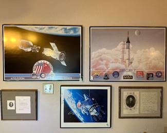 Signed cosmonaut astronaut memorabilia art And Presidential documents and signatures