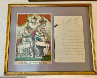 King George signed official royal document and seal with original political scene