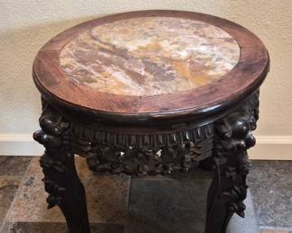 Antique Chinese hand carved rosewood table with landscape mable