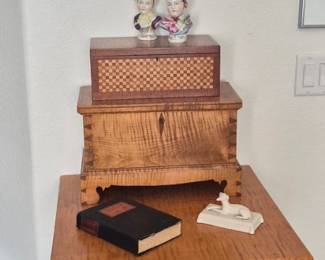 Regency mirror, tiger maple stand and blanket chest, ect.
